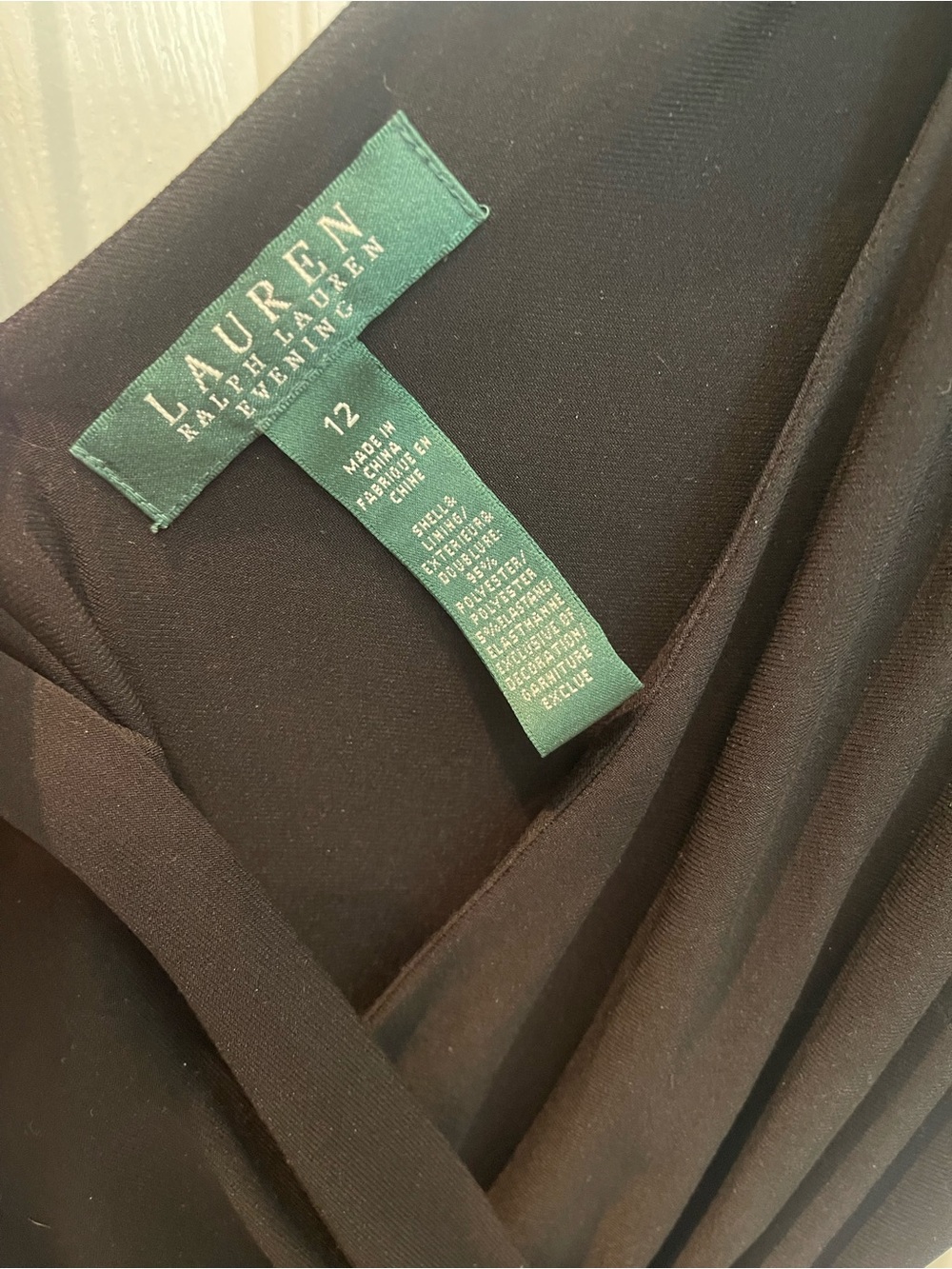 Ralph Lauren Black Long-Sleeve V-Neck Evening Gown with Side Brooch - Picture 2 of 13